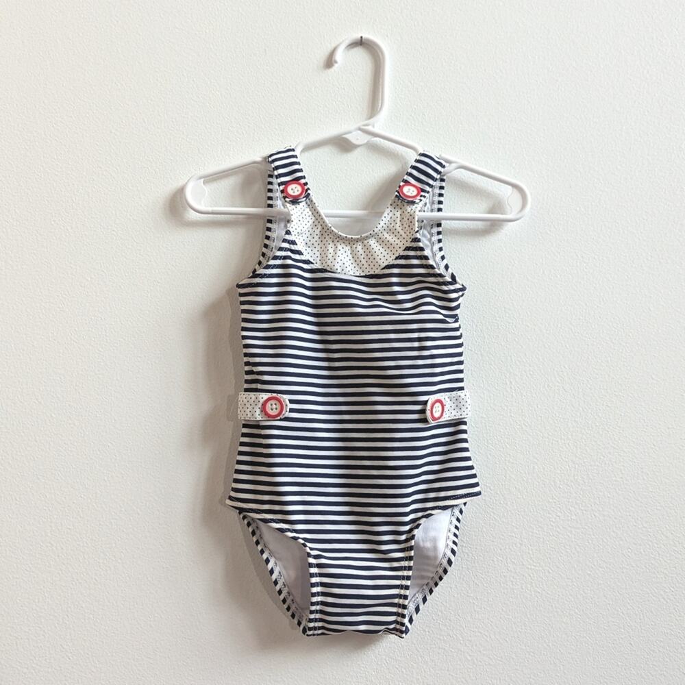 Janie and Jack Navy Stripe One Piece Swimsuit Girls 18-24m Sailor Nautical 2008